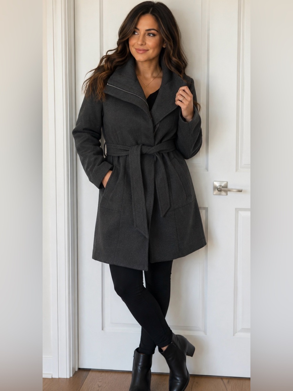 Old Navy Dark Gray Belted Trench Coat